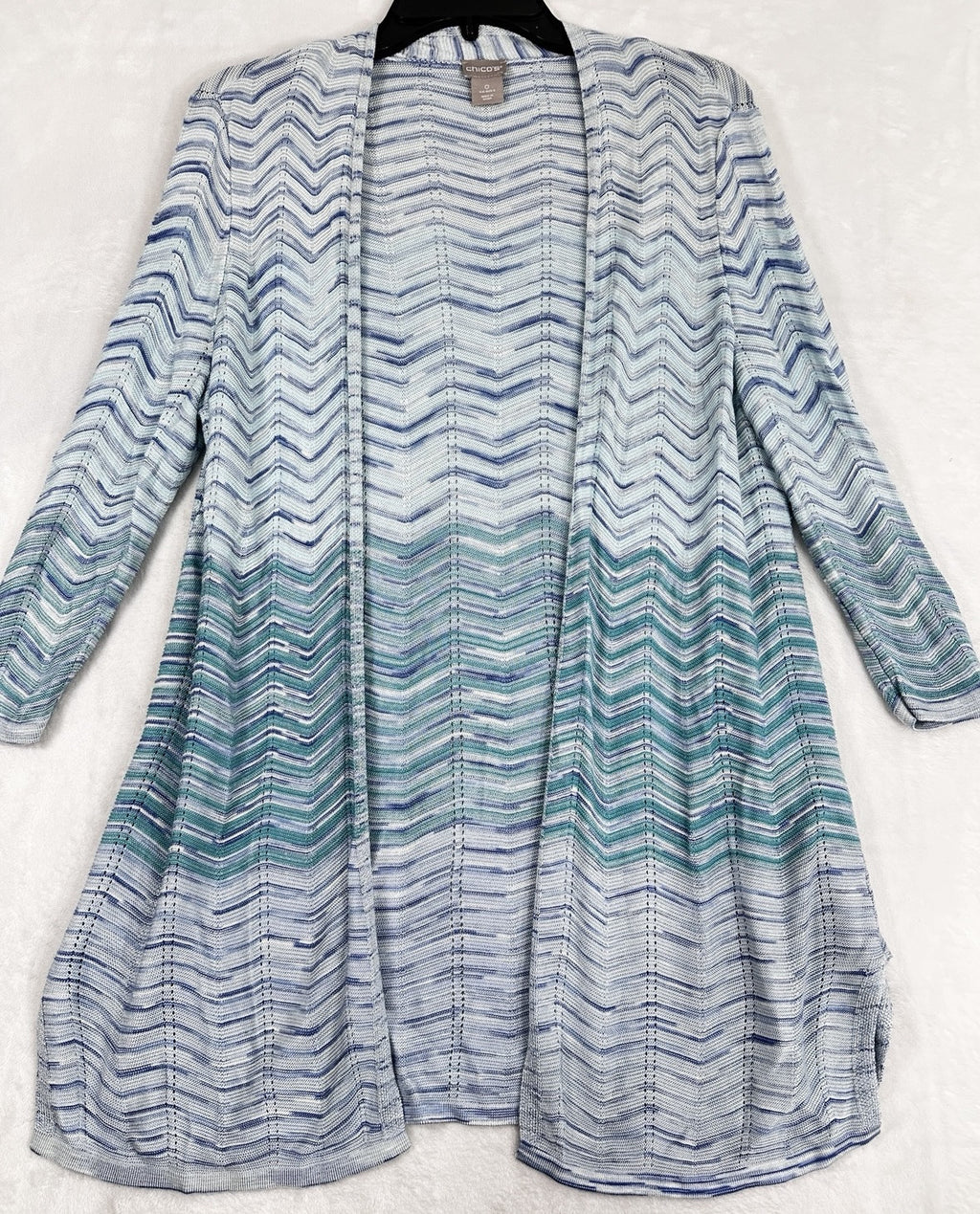 Chicos Size 0 Cardigan Sweater Lightweight Womens Small Blue Green