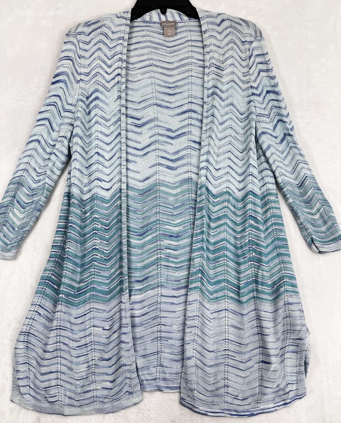 Chicos Size 0 Cardigan Sweater Lightweight Womens Small Blue Green