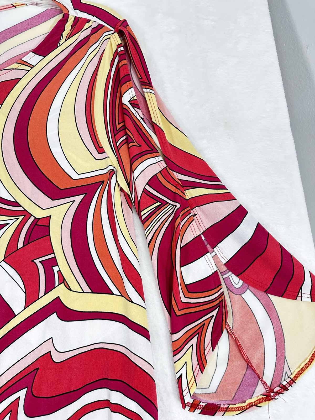 Chicos Abstract Bubble Hem Top Size 0 Orange Print Cold Shoulder Blouse Small