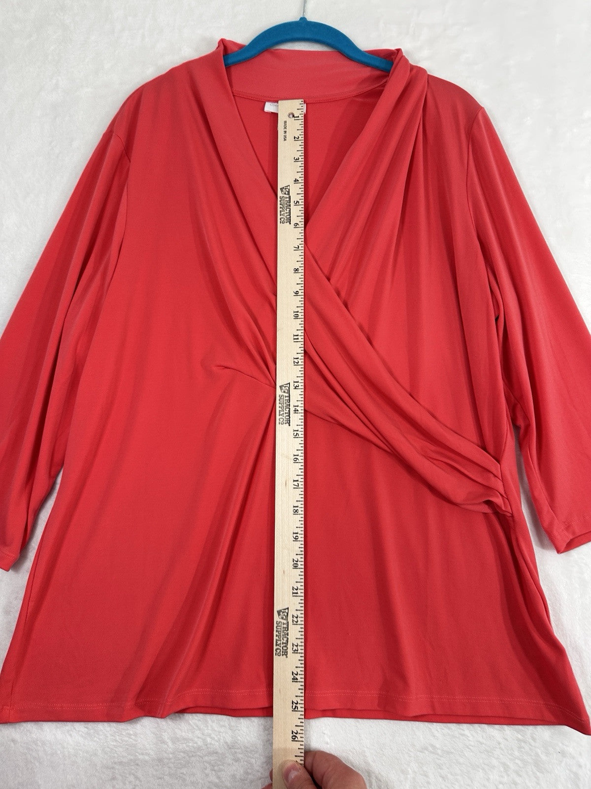 Charter Club Top 1X 3/4 Sleeve Coral Pink Surplice Blouse Womens Plus Size