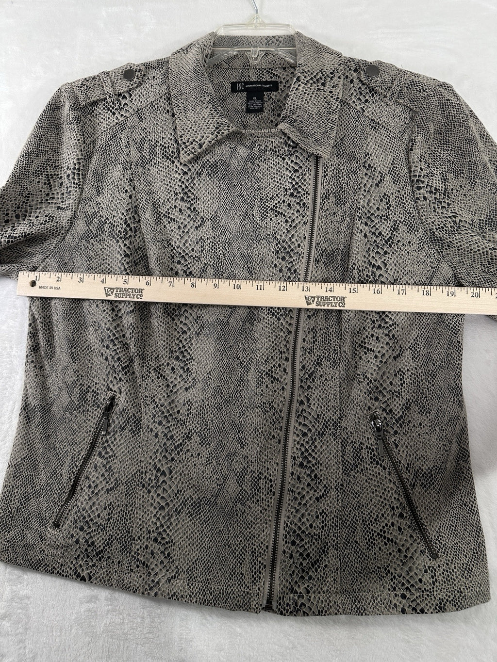 INC International Concepts Faux Suede Moto Jacket XL Brown Snake Print Womens