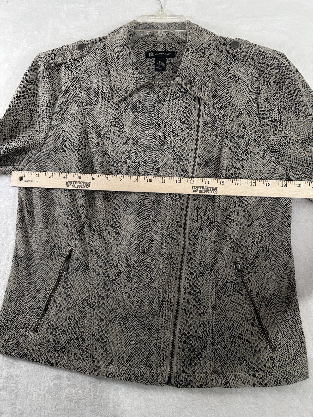 INC International Concepts Faux Suede Moto Jacket XL Brown Snake Print Womens